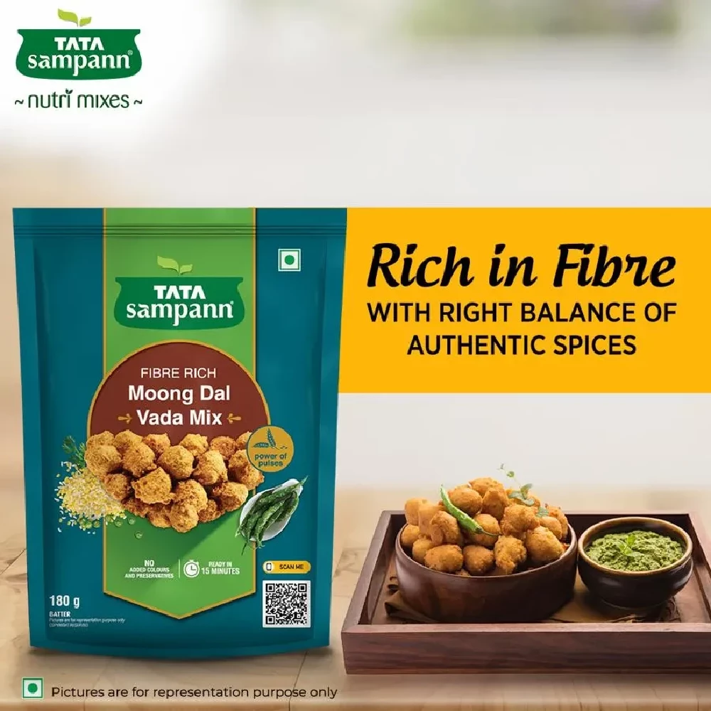 Tata Sampann Fibre Rich Moong Dal Vada Mix - Instant Ready To Cook, 180g-5.webp